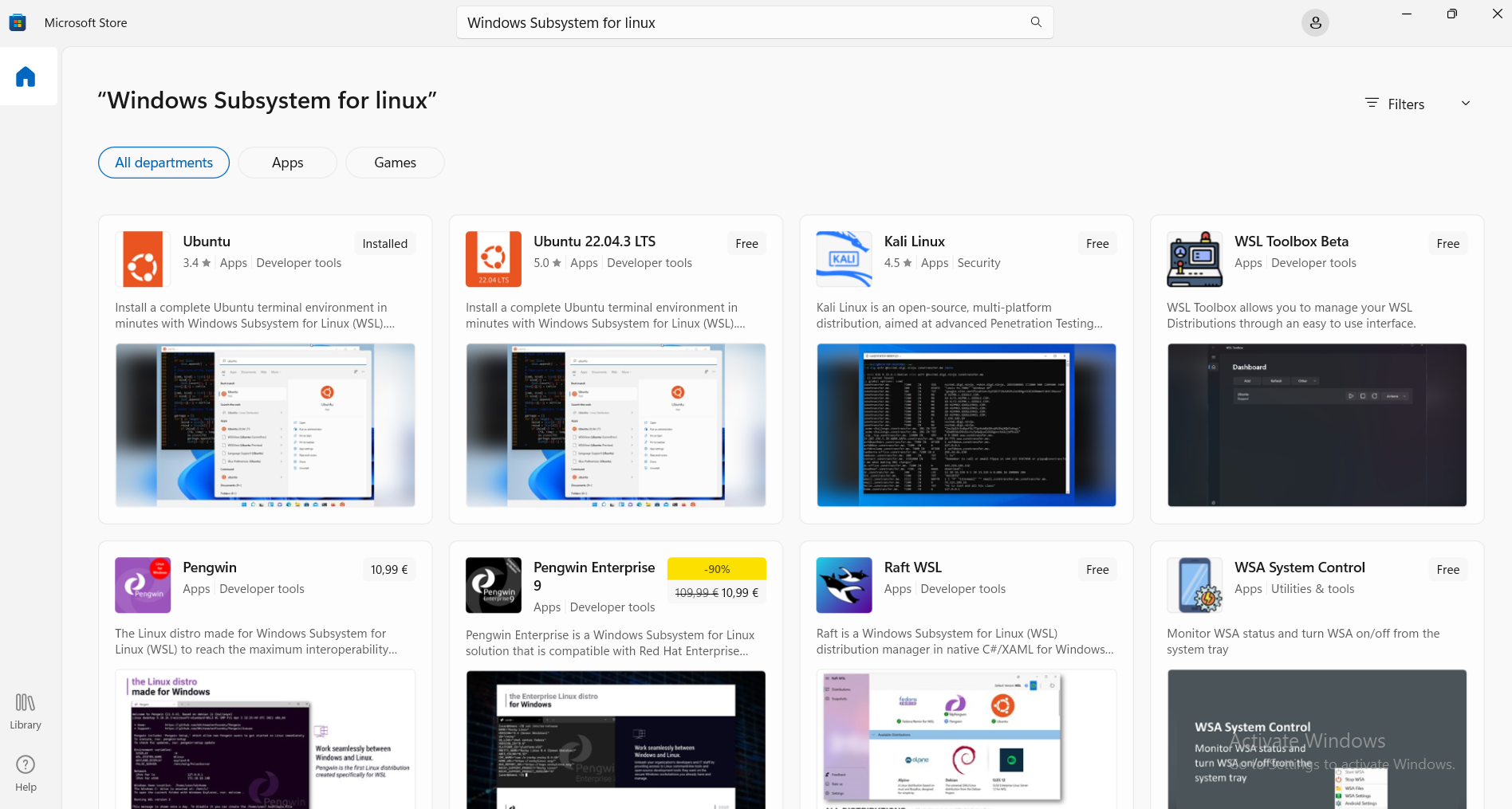 Wsl Microsoft store